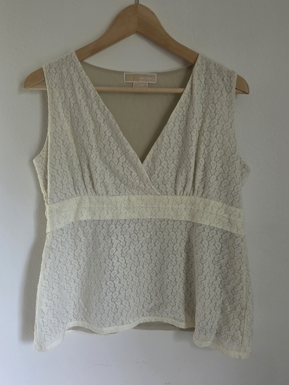 MICHAEL Michael Kors Cream Lace V-Neck Babydoll Peplum Sleeveless Top Large